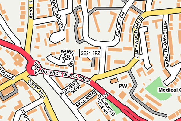 SE21 8PZ map - OS OpenMap – Local (Ordnance Survey)