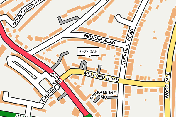 SE22 0AE map - OS OpenMap – Local (Ordnance Survey)