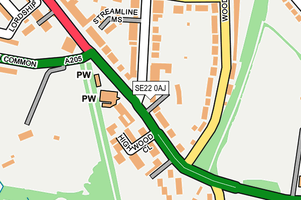 SE22 0AJ map - OS OpenMap – Local (Ordnance Survey)