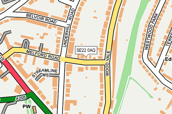 SE22 0AQ map - OS OpenMap – Local (Ordnance Survey)
