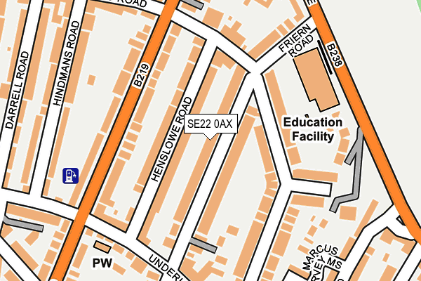 SE22 0AX map - OS OpenMap – Local (Ordnance Survey)