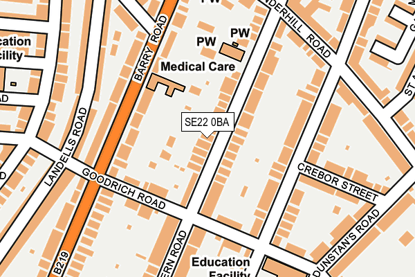 SE22 0BA map - OS OpenMap – Local (Ordnance Survey)