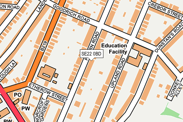 SE22 0BD map - OS OpenMap – Local (Ordnance Survey)