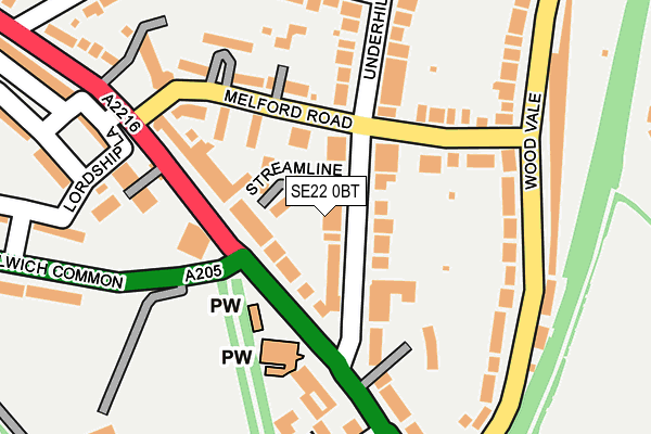 SE22 0BT map - OS OpenMap – Local (Ordnance Survey)