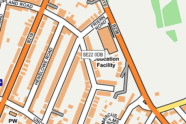 SE22 0DB map - OS OpenMap – Local (Ordnance Survey)