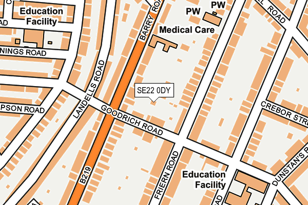 SE22 0DY map - OS OpenMap – Local (Ordnance Survey)