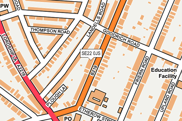 SE22 0JS map - OS OpenMap – Local (Ordnance Survey)