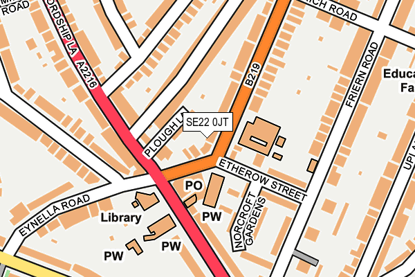 SE22 0JT map - OS OpenMap – Local (Ordnance Survey)