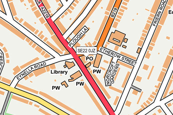 SE22 0JZ map - OS OpenMap – Local (Ordnance Survey)