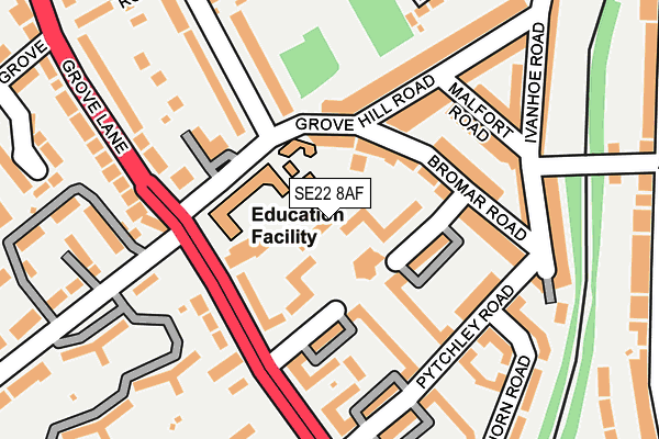 SE22 8AF map - OS OpenMap – Local (Ordnance Survey)