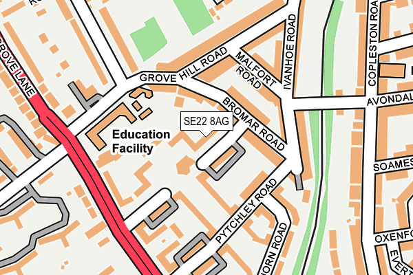 SE22 8AG map - OS OpenMap – Local (Ordnance Survey)