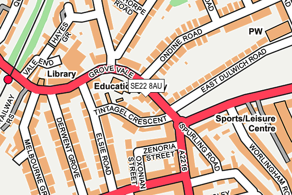 SE22 8AU map - OS OpenMap – Local (Ordnance Survey)