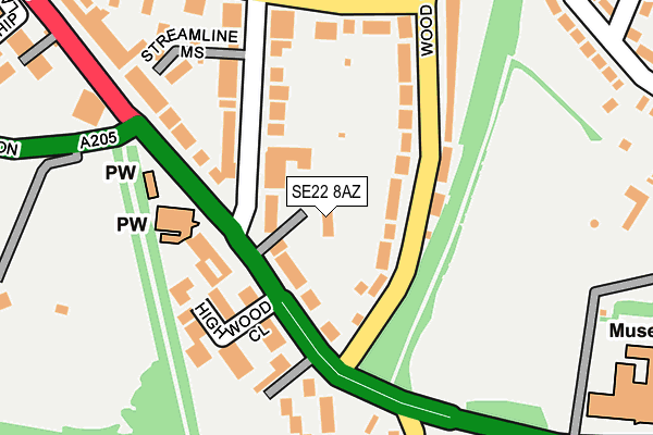 SE22 8AZ map - OS OpenMap – Local (Ordnance Survey)