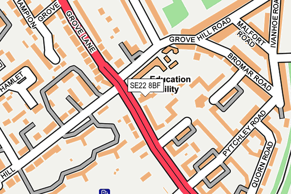 SE22 8BF map - OS OpenMap – Local (Ordnance Survey)