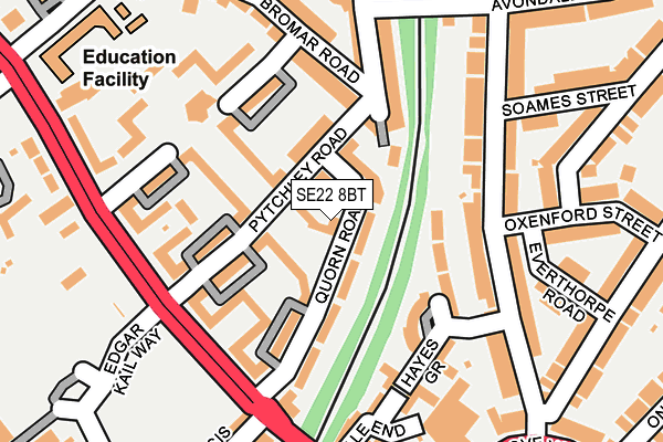 SE22 8BT map - OS OpenMap – Local (Ordnance Survey)