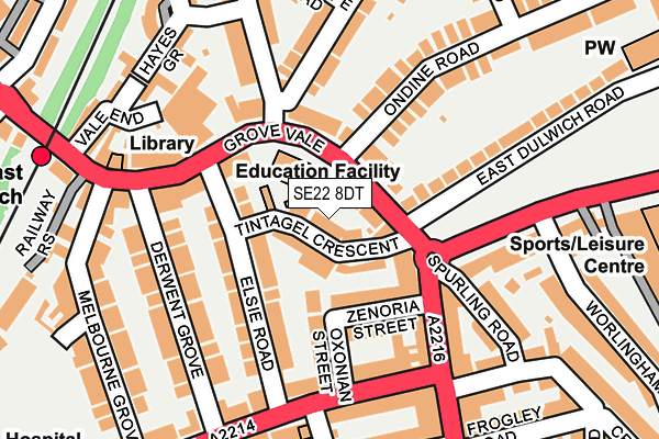 SE22 8DT map - OS OpenMap – Local (Ordnance Survey)