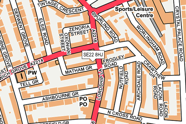 SE22 8HJ map - OS OpenMap – Local (Ordnance Survey)