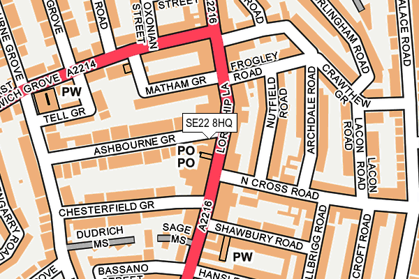 SE22 8HQ map - OS OpenMap – Local (Ordnance Survey)