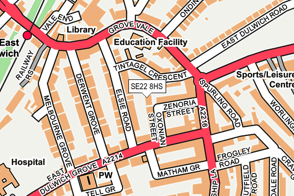 SE22 8HS map - OS OpenMap – Local (Ordnance Survey)