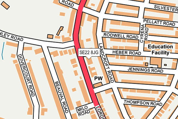 SE22 8JG map - OS OpenMap – Local (Ordnance Survey)