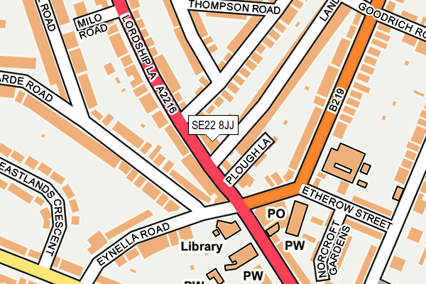 SE22 8JJ map - OS OpenMap – Local (Ordnance Survey)