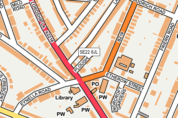 SE22 8JL map - OS OpenMap – Local (Ordnance Survey)