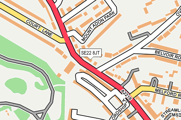 SE22 8JT map - OS OpenMap – Local (Ordnance Survey)