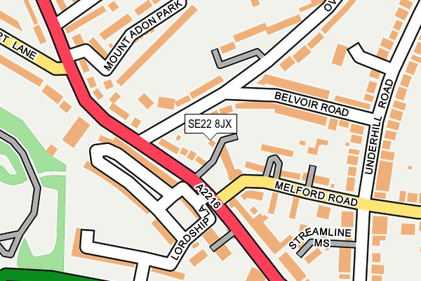 SE22 8JX map - OS OpenMap – Local (Ordnance Survey)