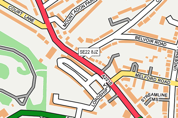 SE22 8JZ map - OS OpenMap – Local (Ordnance Survey)