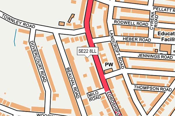 SE22 8LL map - OS OpenMap – Local (Ordnance Survey)