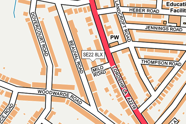 SE22 8LX map - OS OpenMap – Local (Ordnance Survey)