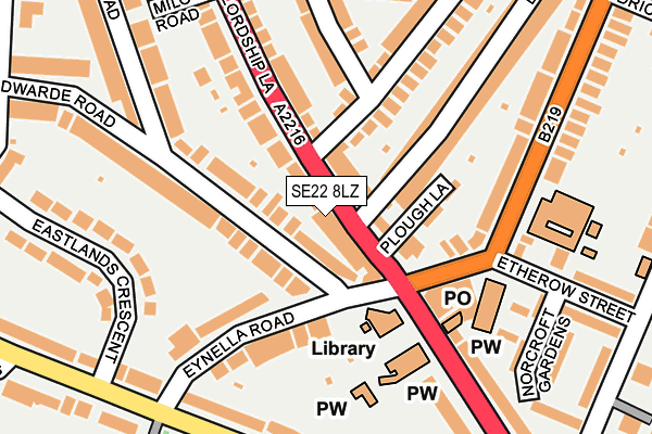 SE22 8LZ map - OS OpenMap – Local (Ordnance Survey)