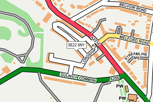 SE22 8NY map - OS OpenMap – Local (Ordnance Survey)