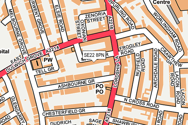 SE22 8PN map - OS OpenMap – Local (Ordnance Survey)