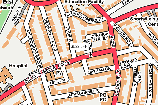 SE22 8PP map - OS OpenMap – Local (Ordnance Survey)