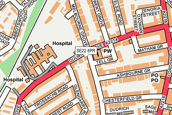 SE22 8PR map - OS OpenMap – Local (Ordnance Survey)