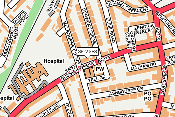 SE22 8PS map - OS OpenMap – Local (Ordnance Survey)