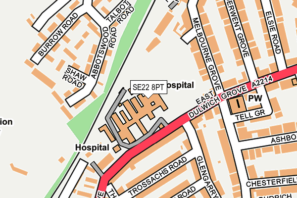 SE22 8PT map - OS OpenMap – Local (Ordnance Survey)