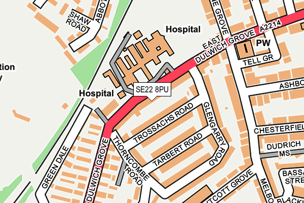 SE22 8PU map - OS OpenMap – Local (Ordnance Survey)