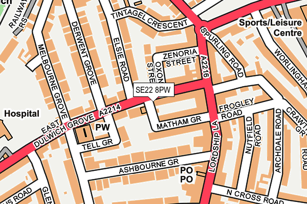 SE22 8PW map - OS OpenMap – Local (Ordnance Survey)