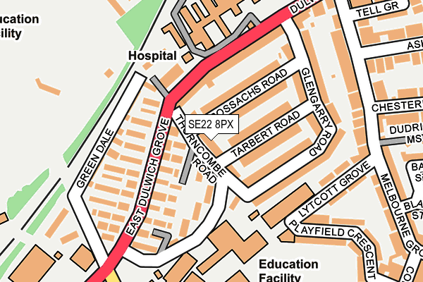 SE22 8PX map - OS OpenMap – Local (Ordnance Survey)