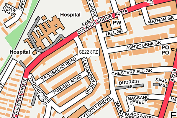 SE22 8PZ map - OS OpenMap – Local (Ordnance Survey)