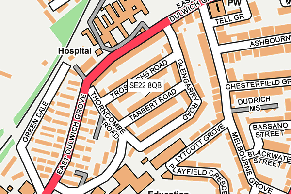 SE22 8QB map - OS OpenMap – Local (Ordnance Survey)