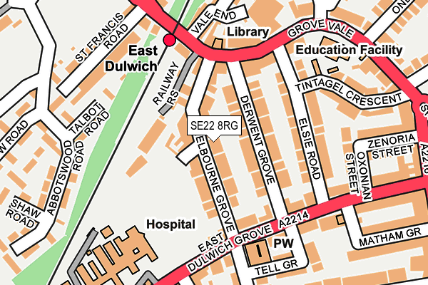 SE22 8RG map - OS OpenMap – Local (Ordnance Survey)