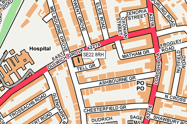 SE22 8RH map - OS OpenMap – Local (Ordnance Survey)