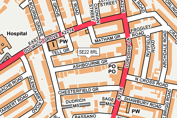 SE22 8RL map - OS OpenMap – Local (Ordnance Survey)