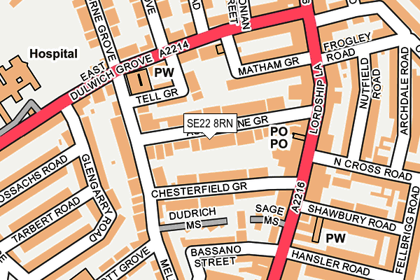 SE22 8RN map - OS OpenMap – Local (Ordnance Survey)
