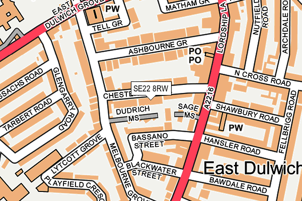 SE22 8RW map - OS OpenMap – Local (Ordnance Survey)