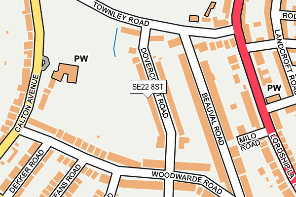 SE22 8ST map - OS OpenMap – Local (Ordnance Survey)