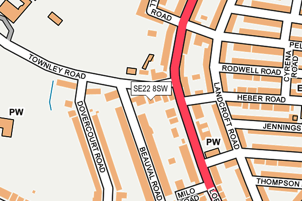SE22 8SW map - OS OpenMap – Local (Ordnance Survey)